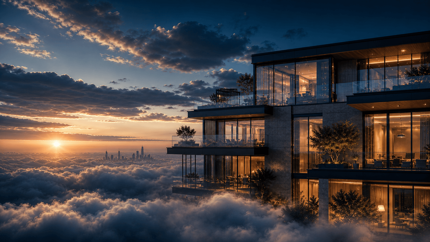 XEN architectural command center emerging above clouds